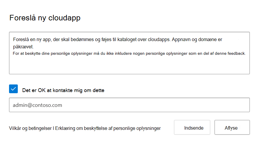 Skærmbillede, der viser pop op-vinduet Foreslå en ny app 