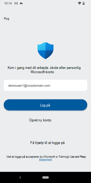 Skærmbillede af logonsiden til Microsoft Defender Antivirus