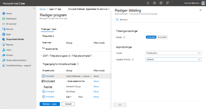Skærmbillede af de påkrævede indstillinger for Rediger tildeling