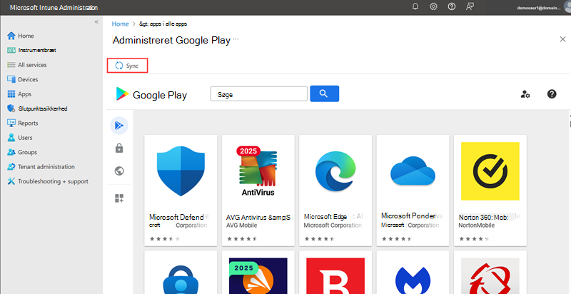 Skærmbillede, der fremhæver indstillingen Synkroniser i Butikken Administreret afspilning