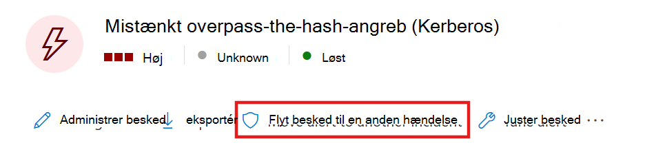 Skærmbillede, der viser muligheden for at flytte en besked til en anden hændelse.