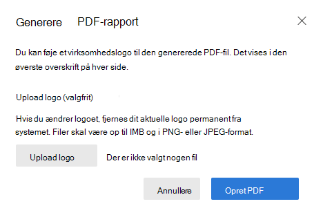 Skærmbillede af dialogboksen Eksportér til PDF
