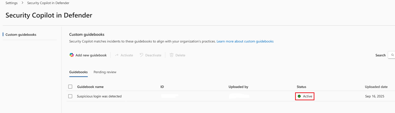 Skærmbillede af fanen med aktive vejledninger.