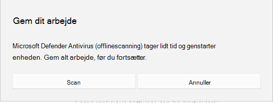 Skærmbillede af en skærmprompt om at gemme alt arbejde, før du fortsætter.