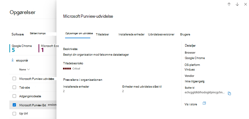 Skærmbillede af detaljeruden for browserudvidelser