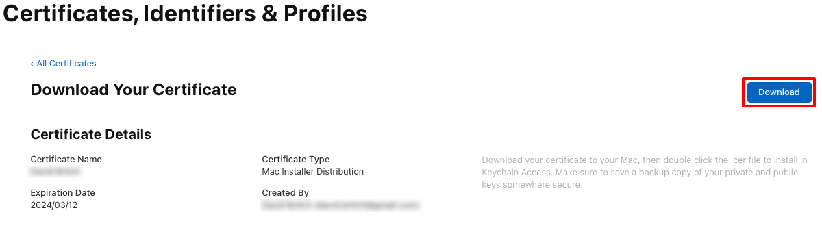Download your Mac installer certificate.