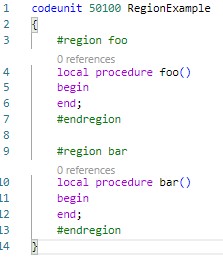Eksempel på definition af regioner i AL-kode