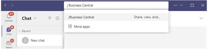 Åbn Business Central-appen for at søge efter kontakter fra kommandoboksen.