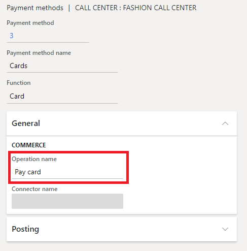 Payment method mapped to an operation in call center.