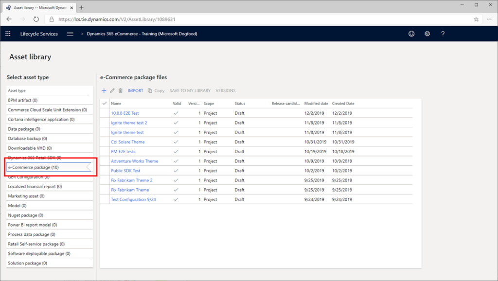 Screenshot of LCS asset library.
