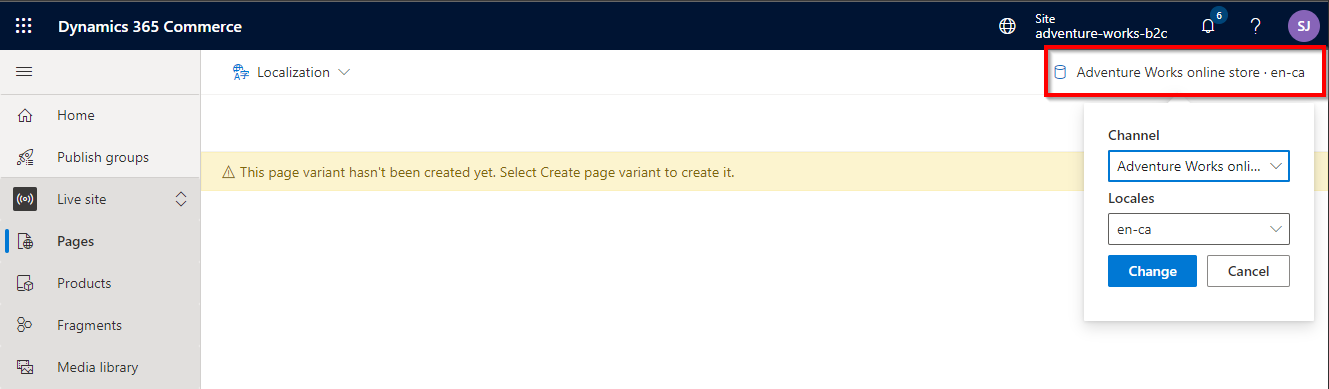 Prompt til at oprette en sidevariant i webstedsgeneratoren