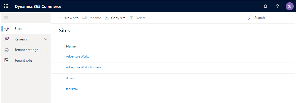 Liste over websteder i webstedsgenerator.