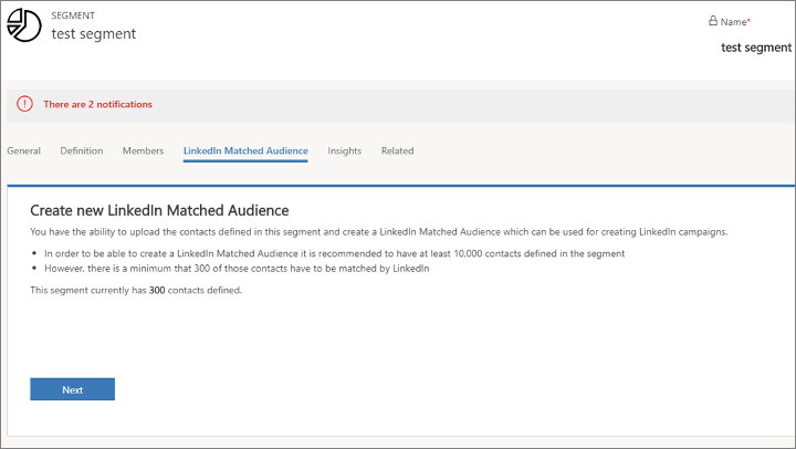Fanen LinkedIn Matched Audience i Dynamics 365.