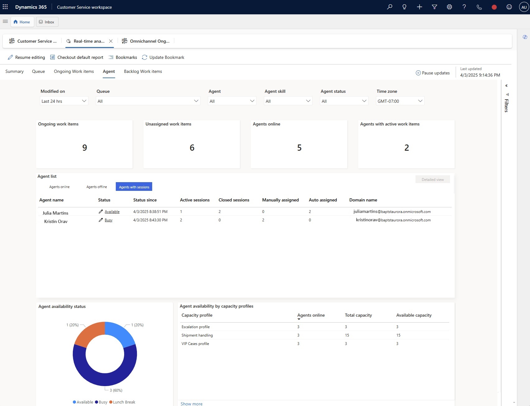 Skærmbillede af agentrapport