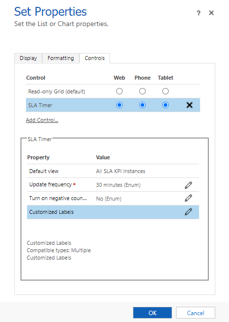 Brugerdefineret etiketindstilling for SLA-timer