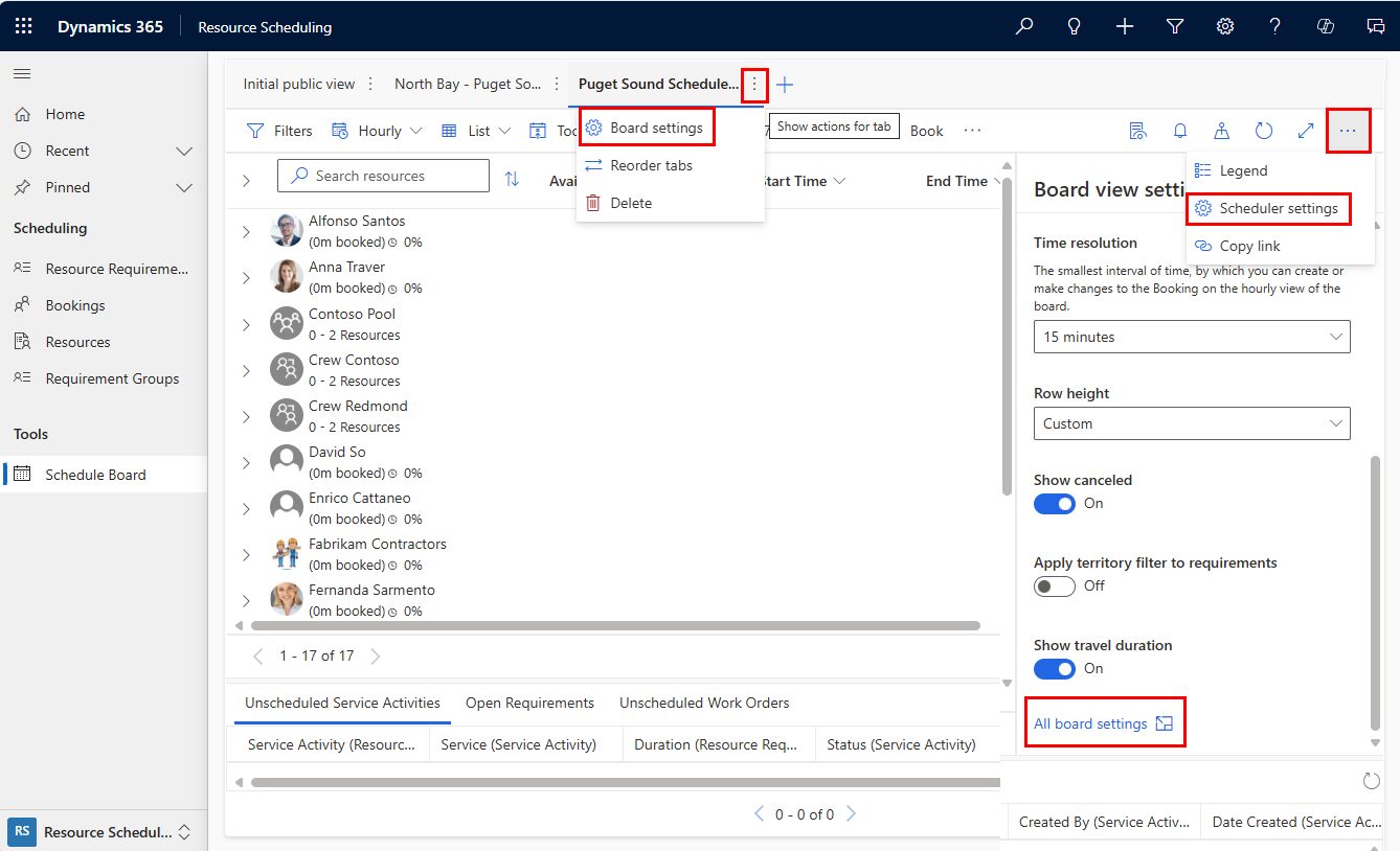 Skærmbillede af adgang til indstillinger for planområdevisning.