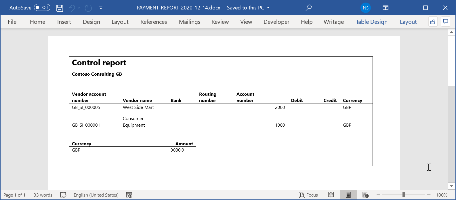 Genereret output i Word-format.