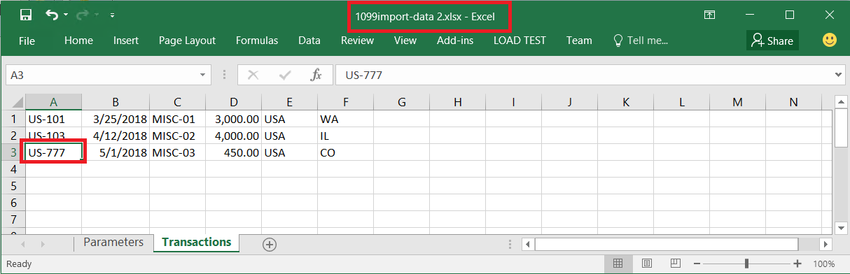 Microsoft Excel-eksempelfil til import fra SharePoint.