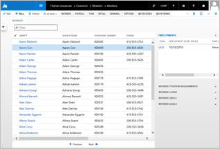 Table view of HcmWorker.