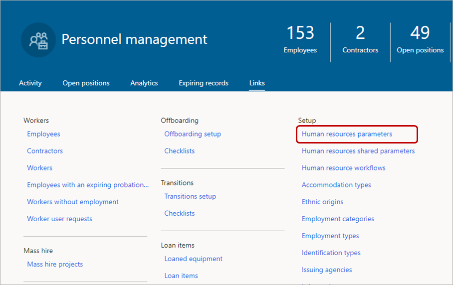 Gå til Human Resources-parametre.