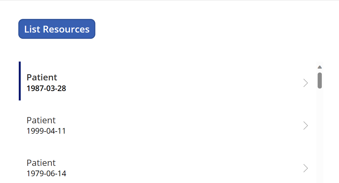 Et skærmbillede, der viser listen over ressourceknappen.