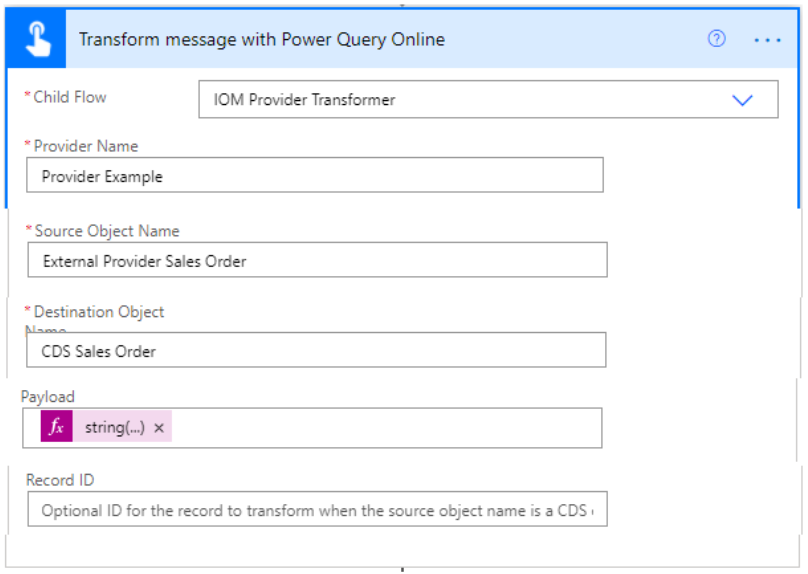 Skærmbillede af transformeringsmeddelelse med Power Query online.