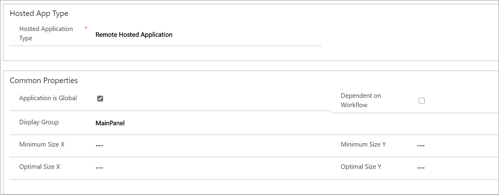 Common Properties screen of hosted control.