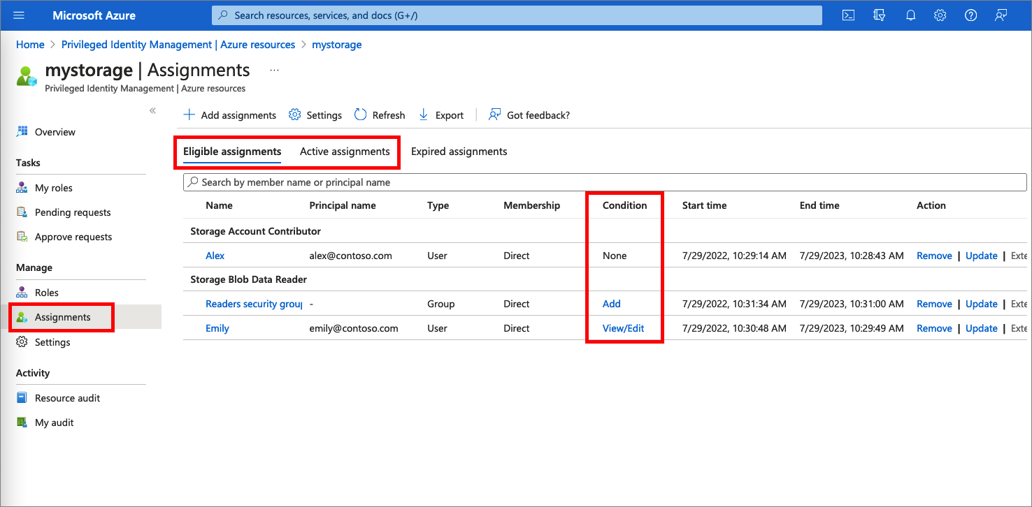 Screenshot demonstrates how to update or remove role assignment.