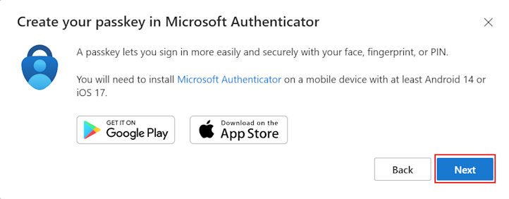 Screenshot that gives users an option to download Authenticator.