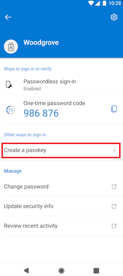 Screenshot that shows how to create a passkey in Authenticator for iOS devices.