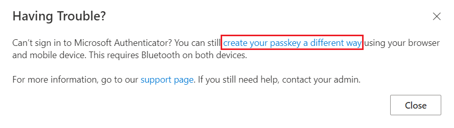 Screenshot that shows how to register a passkey another way.