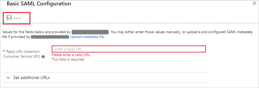 Basic SAML Configuration dialog box