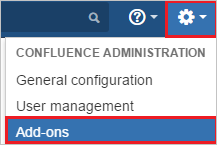 Screenshot that shows the "Cog" icon selected, and "Add-ons" highlighted in the drop-down menu.