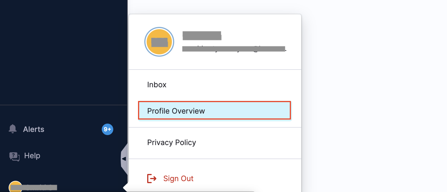 Screenshot of the Harness Admin Console with the profile menu used to open Profile Overview.