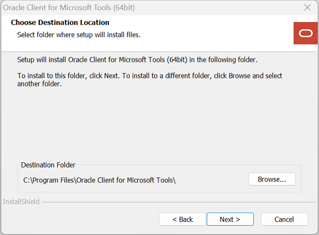 Skærmbillede, der viser siden Vælg destinationsplacering.