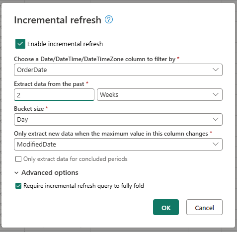 Skærmbillede af indstillingerne for trinvis opdatering.