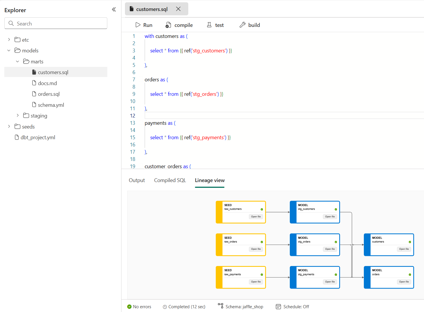 Skærmbillede, der viser slægtsvisningen i bundpanelet.