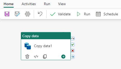 Screenshot showing a copy data activity pipeline run.