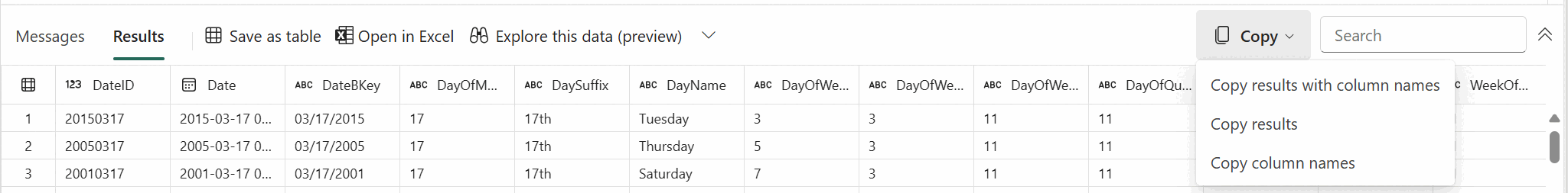 Skærmbillede, der viser indstillingerne i rullemenuen Kopiér.