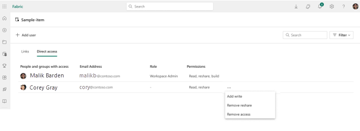 Skærmbillede af ændring af adgang.