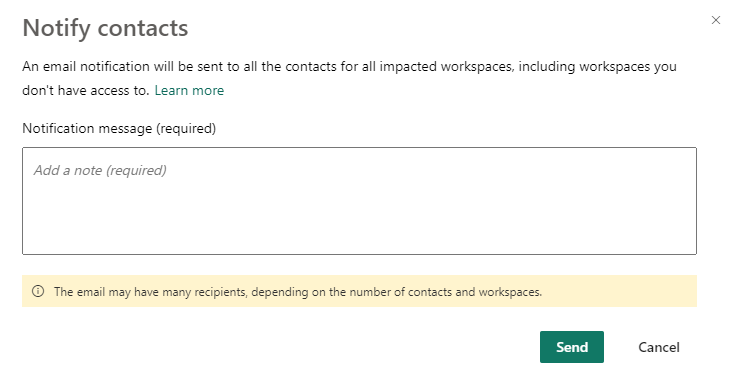 Screenshot of the Notify contacts dialog box.