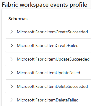 Skærmbillede, der viser afsnittet Profil på siden med detaljer om hændelser for elementer i fabric-arbejdsområdet.