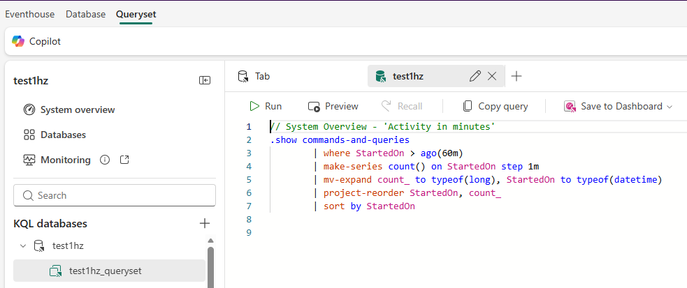 Skærmbillede af Aktivitet om minutter KQL-forespørgsel.