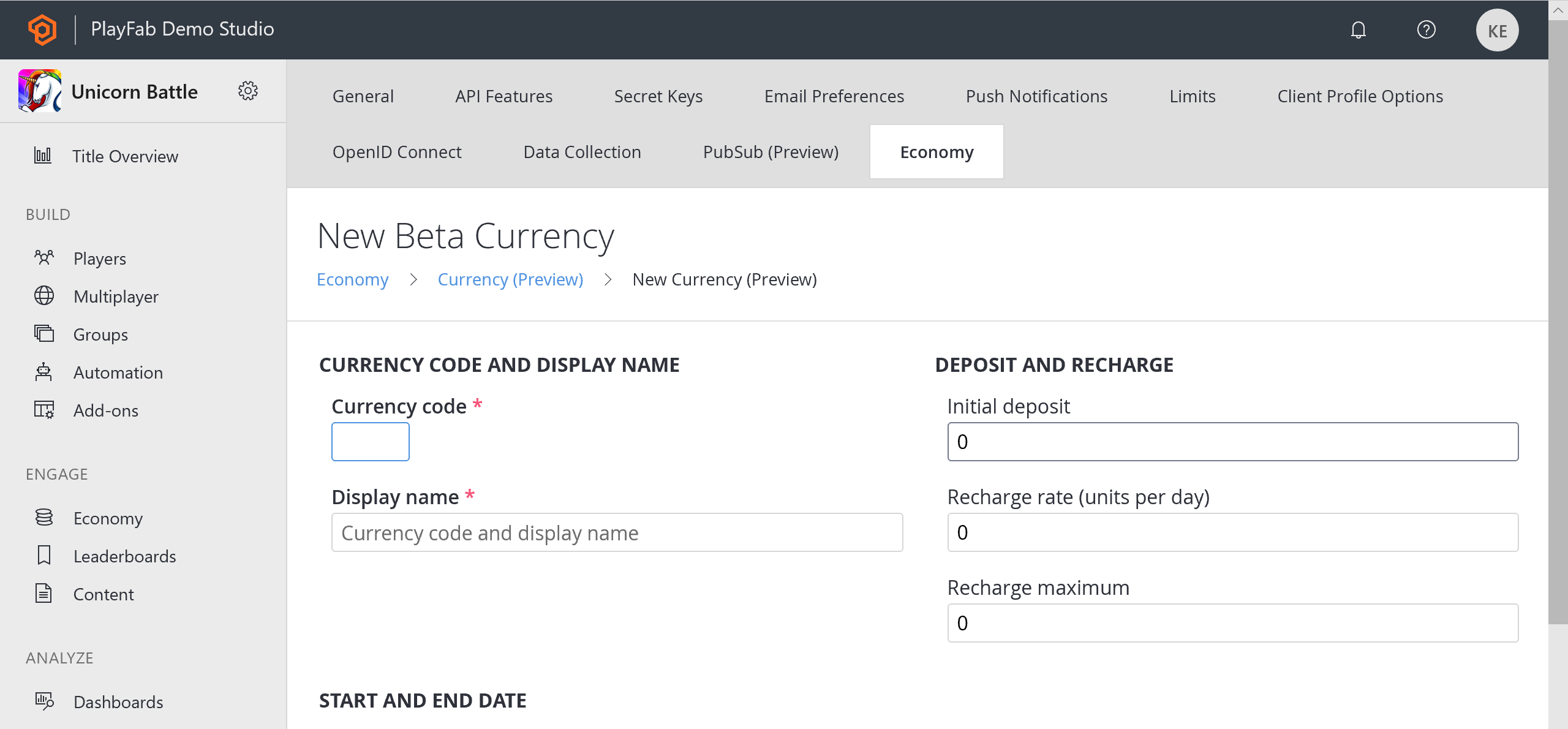 PlayFab Economy - Currencies - New Currency
