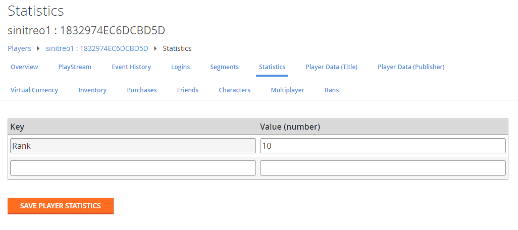 PlayFab player Statistics - Rank