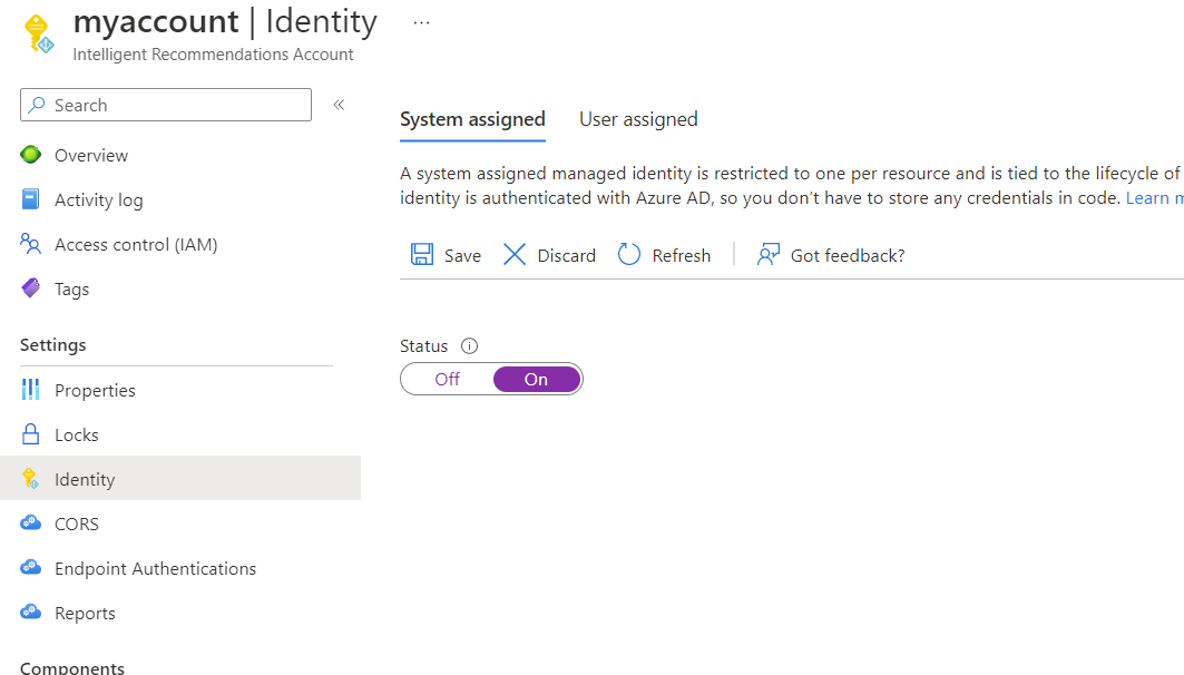 System tildelt identitetsstatus på IR-konto.