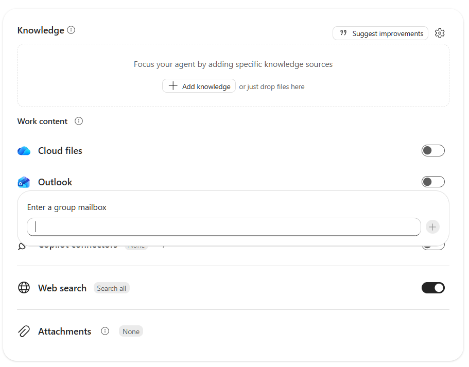 A screenshot of the Knowledge section of Outlook.