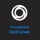Sample image of an app outline icon, showing 32x32 pixel size and white icon outline with transparent background