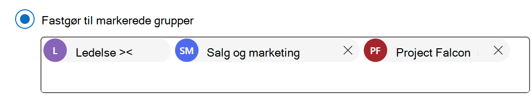 Skærmbillede, der viser Microsoft Copilot-appen, der er fastgjort til bestemte grupper.