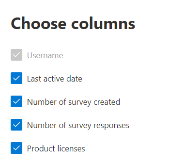 Dynamics 365 Customer Voice aktivitetsrapport – vælg kolonner.